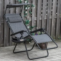 Outsunny Outdoor Zero Gravity Reclining Lounger Chair with Canopy Shade, Side Tray, Cupholder, Light Grey(m-1)