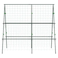 Outsunny 71" x 71" Metal Cucumber Trellis with Netting for Climbing Plants Vegetables, A Frame Tomato Plant Support Tomato Trellis for Vegetable Garden, Patio, Balcony, Green(m-9)