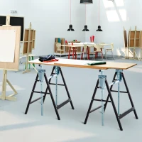 HOMCOM Set of 2 Adjustable Telescopic Builders Trestle, DIY Steel Work Bench Carpenter, Folding Saw Horse Tools Black(m-7)