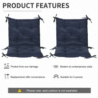 Outsunny Patio Chair Cushions Set of 2, 39" x 20" x 3" Outdoor Tufted Cushion Set with Ties for Indoor Outdoor Garden Furniture, Dark Blue(m-5)