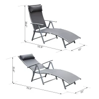 Outsunny Heavy-duty Adjustable Folding Reclining Chair Outdoor Sun Lounger Patio Chaise Lounge Garden Beach Gravity Lounge with Pillow, 7 Adjustable Backrest Positions, Grey(m-3)