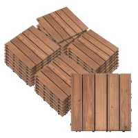 Outsunny 27 Pcs Wood Interlocking Deck Tiles, 12 x 12in Outdoor Flooring Tiles for Indoor and Outdoor Use, Tools Free Assembly, Brown(m-11)