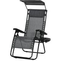 Outsunny Outdoor Zero Gravity Reclining Lounger Chair with Canopy Shade, Side Tray, Cupholder, Light Grey(m-13)