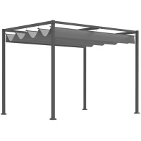 Outsunny 10x7ft Pergola with Retractable Roof Outdoor Patio Sun Shelter Garden Grape Tent Water-resistant Yard Shade Grey(m-11)