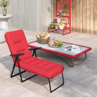 Outsunny Folding Outdoor Lounge Chair with Cushion, Adjustable Backrest, Reclining Patio Garden Chair with Footrest, Wine Red(m-10)