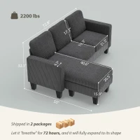 HOMCOM Sectional Sofa, L Shaped Couch, with Reversible Chaise or Ottoman, Dark Gray(m-3)