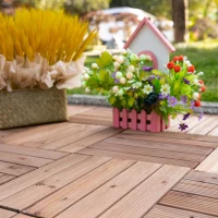 Outsunny 27 Pcs Wood Interlocking Deck Tiles, 12 x 12in Outdoor Flooring Tiles for Indoor and Outdoor Use, Tools Free Assembly, Brown(m-2)