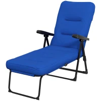 Outsunny Outdoor Lounge Chair with Padded Cushion, Folding Reclining Patio Garden Chair with Recline Back, Footrest, for Poolside, Patio, Blue(m-2)