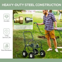 Outsunny Garden Hose Reel Cart, Portable Hose Organizer with Hose Guide System, 4 Wheels & Storage Basket for Yard, Garden, Farm(m-7)