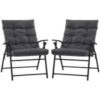 Outsunny Set of 2 Outdoor Folding Chairs with Adjustable Backrest, Padded Camping Chairs for Outdoor Events, Grey(m-14)