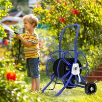 Outsunny 98 ft of 5/8" Hose Reel Cart (Hose Not Included), Garden Water Hose Carts with Wheels for Yard, Lawn, Blue(m-1)