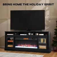 HOMCOM Fireplace TV Stand for TVs Up to 80 Inch, TV Console with Electric Fireplace, Open Storage and Side Cabinets, Black(m-6)