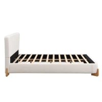 Boucle Upholstered King Bed with 12 Wooden Slats and Solid Feet, Comfortable Bed Frame for Superior Support, 88'' L x 85'' W x 38'' H, White(m-9)