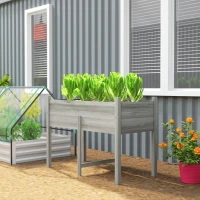 Outsunny Wooden Raised Planter Box with Drain Holes for Vegetables, Flowers, Outdoor Garden Bed, 45.3x21.7x31.5inch, Grey(m-10)
