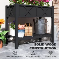 Outsunny Wooden Raised Garden Bed, Elevated Planter Box with Storage Shelf, Drainage Holes and Liner, 34" x 18" x 30", Black(m-7)