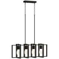 HOMCOM Farmhouse Kitchen Island Lighting, Linear Pendant Light with 4 Rotatable Frames and Adjustable Height, Black(m-11)