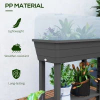 Outsunny 41L Self Watering Raised Garden Bed w/ Ventilation Transparent Lid Greenhouse, Planter Box w/ Storage Shelf, Dark Grey(m-7)