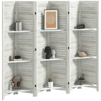 HOMCOM 6 Panel 67" Tall Wood Privacy Screen Room Divider with 3 Shelves and Folding Storage for Bedroom, White(m-11)