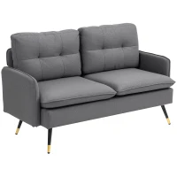 HOMCOM 55" Loveseat Sofa, Linen Love Seat w/ S spring, Steel Legs and Button Tufting, Small Couch for Living Room, Dark Grey(m-2)