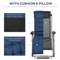 Outsunny Folding Garden Chairs Set of 2, Reclining Zero Gravity Chair, Sun Lounger with Cushion and Headrest, Dark Blue(m-6)