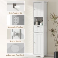 HOMCOM 67" Tall Bathroom Storage Cabinet, Narrow Bathroom Cabinet with LED Light, Adjustable Shelf, Open Compartment, Drawer(m-7)