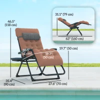 Outsunny Padded Folding Recliner Chair, Patio Lounger with Cupholder, Adjustable Backrest, Removable Cushion, Khaki(m-3)