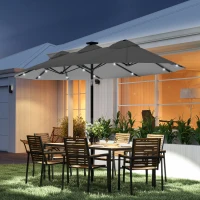 Outsunny Double-sided Patio Umbrella, 9.7' Outdoor Umbrella with Tilt and Crank, LED Solar Light and 12 Ribs, Gray(m-2)