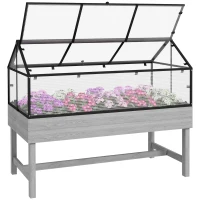 Outsunny Wood Elevated Planter Box with Cold Frame Greenhouse, Raised Garden Bed for Vegetables, Flowers, Herbs, Distressed Grey(m-11)