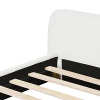 King-Size Boucle Upholstered Bed with 3 Support Legs, Minimalist Bed Frame with Birch Wood Construction, 87.5'' L x 87'' W x 24'' H, White(m-5)