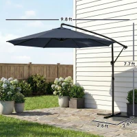 Outsunny 10 ft Offset Patio Umbrella with Cover, Hanging Cantilever Umbrella with 360° Rotation, Crank Handle, Tilt, Navy Blue(m-3)