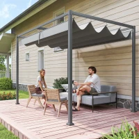 Outsunny 10x7ft Pergola with Retractable Roof Outdoor Patio Sun Shelter Garden Grape Tent Water-resistant Yard Shade Grey(m-8)