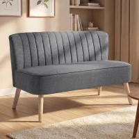 HOMCOM Modern 2 Seat Sofa for Bedroom, Upholstered Two Seater Couch with Rubber Wood Legs, Light Grey(m-8)