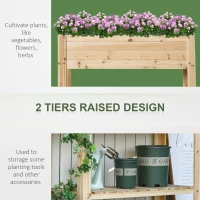 Outsunny Raised Garden Bed with Legs, Elevated Box Planter with Storage Shelf, Bed Liner for Backyard Patio, Natural Wood(m-4)