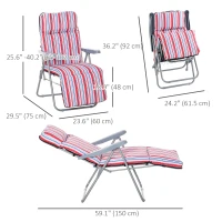 Outsunny Set of 2 Garden Sun Lounger, Outdoor Reclining Seat Cushioned Seat, Foldable Adjustable Recliner, Grey and Red(m-3)