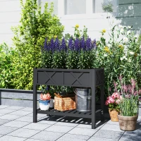 Outsunny Wooden Raised Garden Bed, Elevated Planter Box with Storage Shelf, Drainage Holes and Liner, 34" x 18" x 30", Black(m-10)