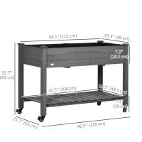 Outsunny Mobile Raised Garden Bed Elevated Wood Planter Box with Lockable Wheels, Storage Shelf for Herbs Vegetables, Dark Grey(m-3)