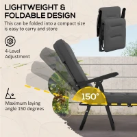 Outsunny Outdoor Lounge Chair with Padded Cushion, Folding Reclining Patio Garden Chair with Recline Back, Footrest, for Poolside, Patio, Light Grey(m-5)