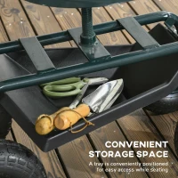 Outsunny Garden Cart Garden Seat on Wheels with Tool Tray, 360° Swivel and Height Adjustable Seat, for Patio and Yard(m-6)