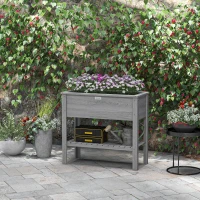 Outsunny Elevated Planter Box with Storage Shelf for Flowers, Vegetables, and Herbs, 36" x 16" x 32", Grey(m-8)