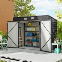 Outsunny 8 x 4FT Galvanized Garden Storage Shed, Metal Outdoor Shed with Double Doors and 2 Vents, Grey(m-1)