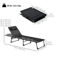 Outsunny 2pcs Folding Lounge Chair, Adjustable Chaise Lounge with Headrest, Reclining Lounger Cot for Camping, Black(m-3)