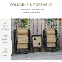 Outsunny Zero Gravity Chair Set of 2 Patio Chair with Side Table Cupholders and Pillows for Pool, Backyard, Lawn, Beige(m-6)