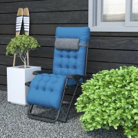 Outsunny Padded Folding Recliner Chair, Patio Lounger with Cupholder, Adjustable Backrest, Removable Cushion, Navy Blue(m-9)