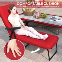 Outsunny Folding Outdoor Lounge Chair with Cushion, Adjustable Backrest, Reclining Patio Garden Chair with Footrest, Wine Red(m-6)