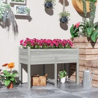 Outsunny Wooden Raised Planter Box with Drain Holes for Vegetables, Flowers, Outdoor Garden Bed, 45.3x21.7x31.5inch, Grey(m-8)