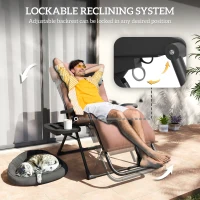 Outsunny Padded Folding Recliner Chair, Patio Lounger with Cupholder, Adjustable Backrest, Removable Cushion, Khaki(m-4)