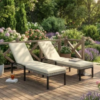 Outsunny Chaise Lounge Chairs Outdoor, Set of 2 Wicker Patio Lounge Chairs with 5-Level Adjustable Backrest, Cushion(m-8)