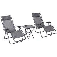 Outsunny Zero Gravity Chair Set of 2 Patio Chair with Side Table Cupholders and Pillows for Pool, Backyard, Lawn, Dark Grey(m-2)