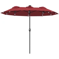 Outsunny Double-sided Patio Umbrella, 9.7' Outdoor Umbrella with Tilt and Crank, LED Solar Light and 12 Ribs, Wine Red(m-11)