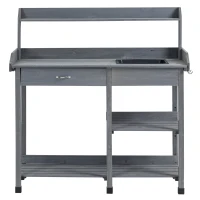 Outsunny Potting Bench Table Garden Work Bench Workstation with Drawer, Removable Sink, Storage Shelves and Hooks for Patio, Courtyards, Balcony(m-13)